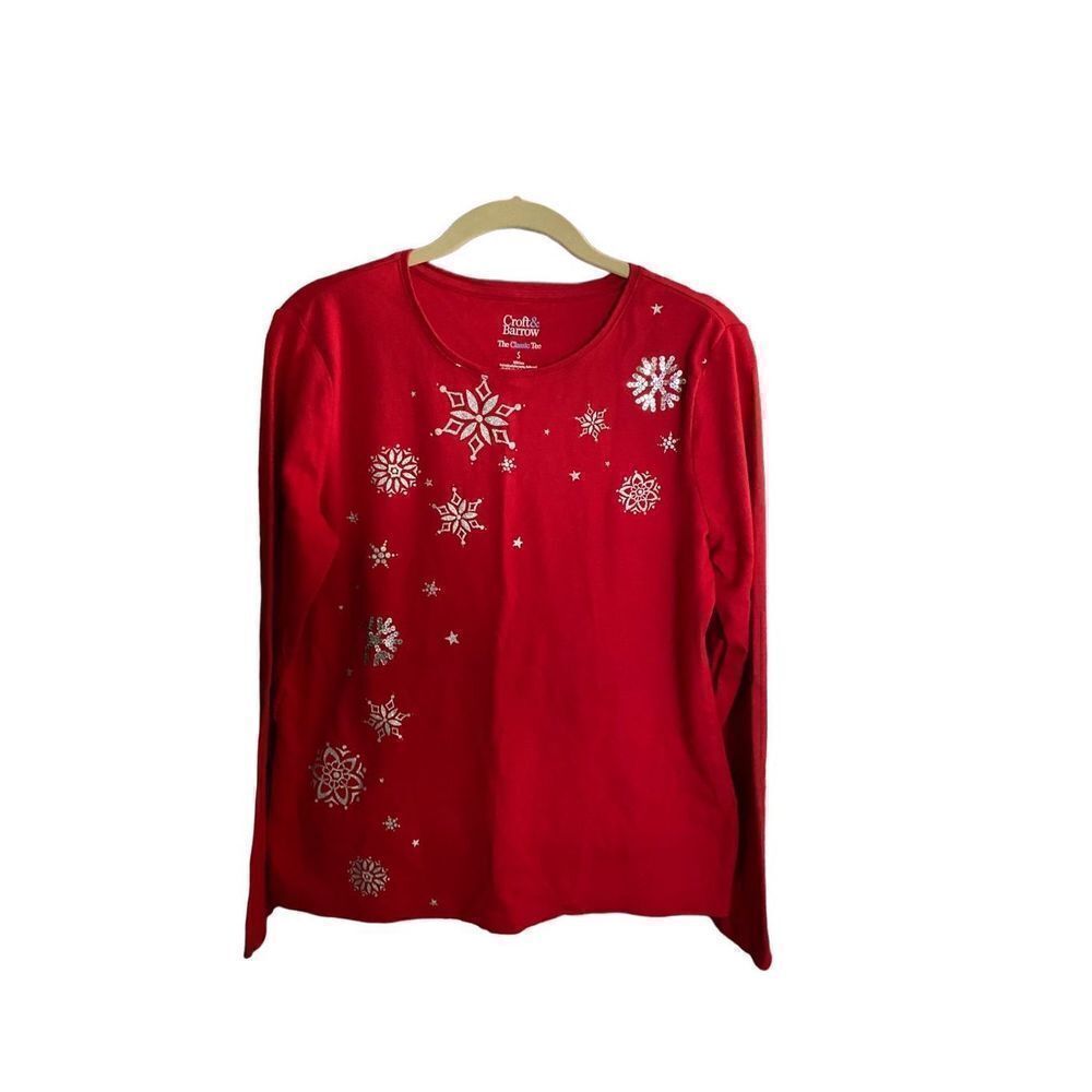 Croft & Barrow women’s red snowflake Christmas/holiday long sleeve top small